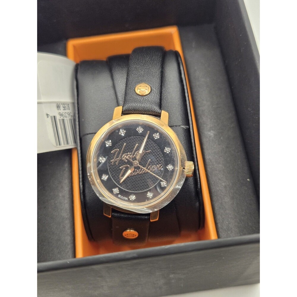 Bulova Harley-Davidson 77L109 Ladies' Rose Gold Leather Wrap Watch. NIB. New Bat